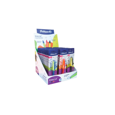 Présentoir Pelikan Erase2.0 avec 96 stylos effaçables - 60 blisters de stylos - 36 blisters avec 2 recharges - Couleurs assortie