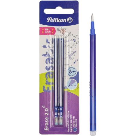 Pelikan Blister 2 Recharge pour Gomme Erase 2.0 - Présentation sur Carte Blister - Couleur Bleu