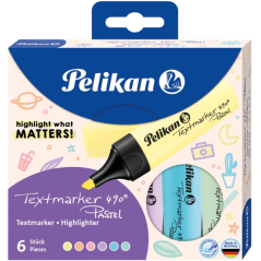 Pelikan Textmarker 490, lot de 6 marqueurs fluorescents pastel - Ergonomiques - Ne traversent pas le papier - Couleurs assorties
