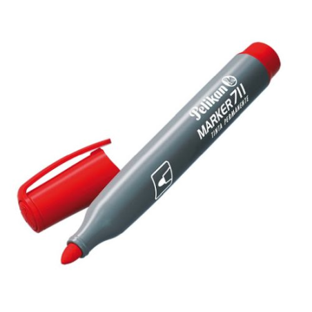 LOT de 10 Marqueur permanent Pelikan 711F - Pointe ronde épaisse en fibre - Séchage rapide - Résistant à l'eau - Rouge
