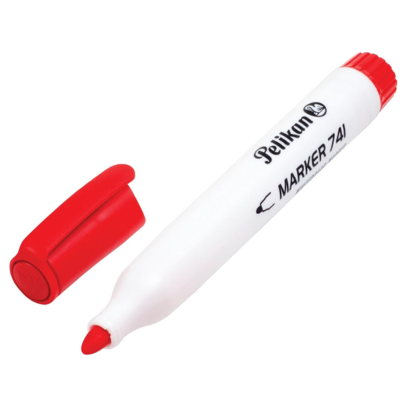 LOT de 10 Marqueur pour tableau blanc Pelikan 741F - Pointe 2 mm - Capuchon anti-sèchement - Effaçable à sec - Rouge