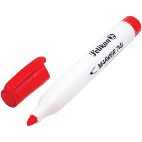 LOT de 10 Marqueur pour tableau blanc Pelikan 741F - Pointe 2 mm - Capuchon anti-sèchement - Effaçable à sec - Rouge