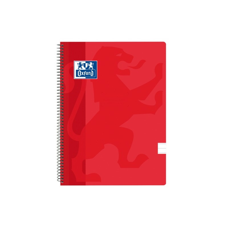LOT de 5 Oxford School – carnet à spirale classique, couverture en plastique, Folio, 80 feuilles, 1 ligne avec marge, couleur
