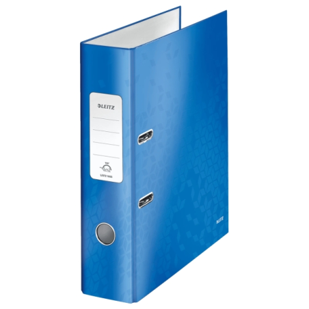 Classeur à levier Leitz Wow A4 - Dos 80 mm - Œillet et anneau - Étiquette de dos - Bleu