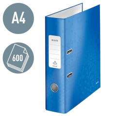 Classeur à levier Leitz Wow A4 - Dos 80 mm - Œillet et anneau - Étiquette de dos - Bleu