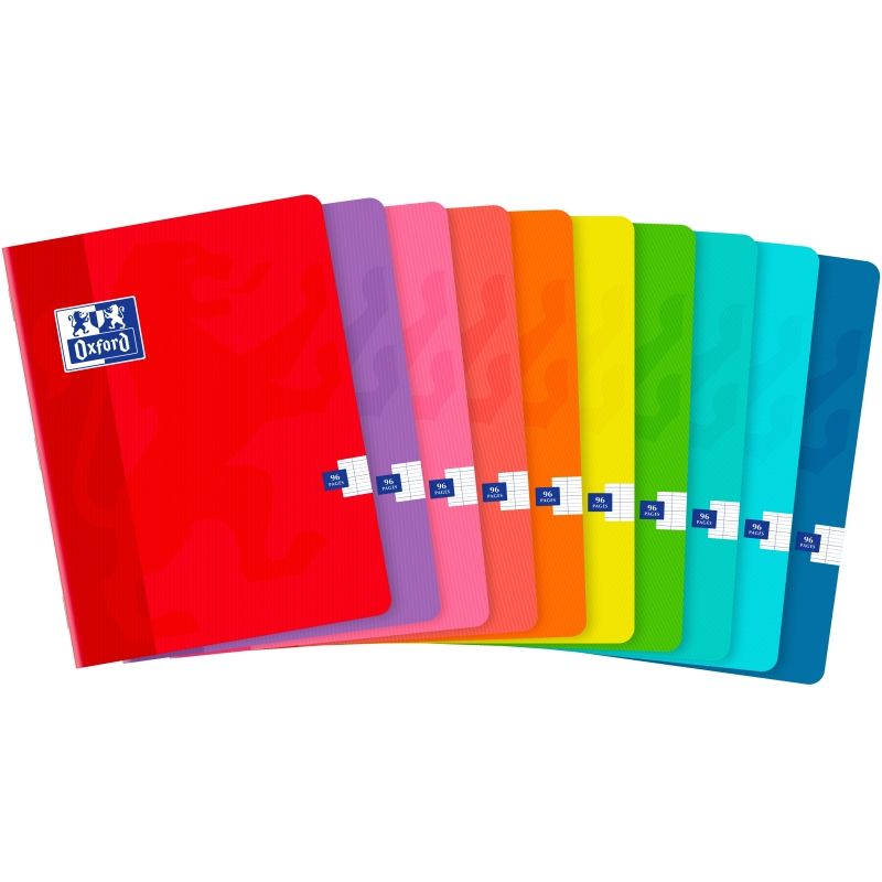 Cahier Oxford A5+ agrafé à grille - 48 feuilles avec marges - Couverture souple - Idéal pour la prise de notes - Couleurs assort