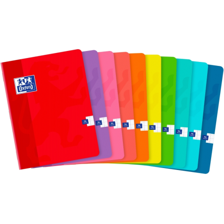 Cahier Oxford A5+ agrafé à grille - 48 feuilles avec marges - Couverture souple - Idéal pour la prise de notes - Couleurs assort