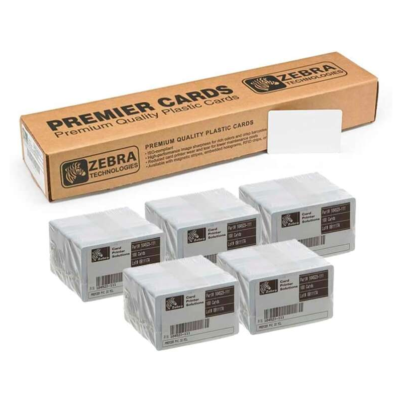 Zebra Pack de 500 Cartes PVC Imprimables Blanches Originales - Format CR-80 86x54mm - 104523-111