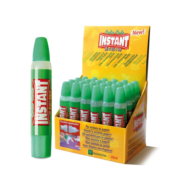 LOT de 24 Colle transparente Instant Educa 35 ml - Double applicateur - À base de composants naturels - Sans solvant - Transpare