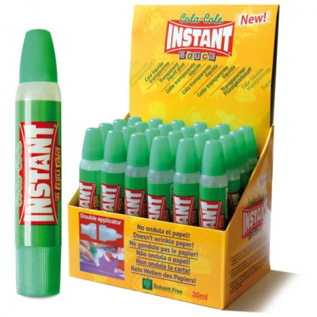 LOT de 24 Colle transparente Instant Educa 35 ml - Double applicateur - À base de composants naturels - Sans solvant - Transpare