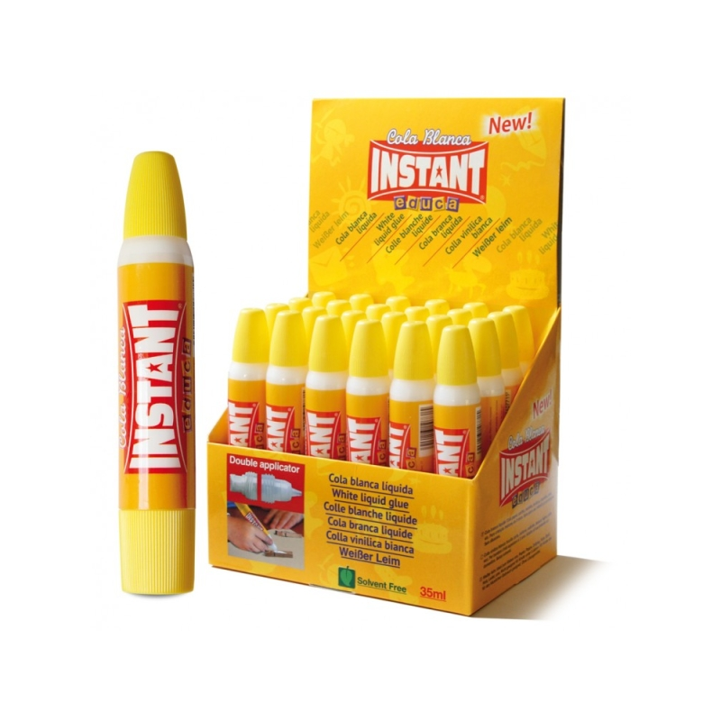 LOT de 24 Colle blanche Instant Educa 35 ml - Double applicateur - À base d'ingrédients naturels - Sans solvant - Blanche
