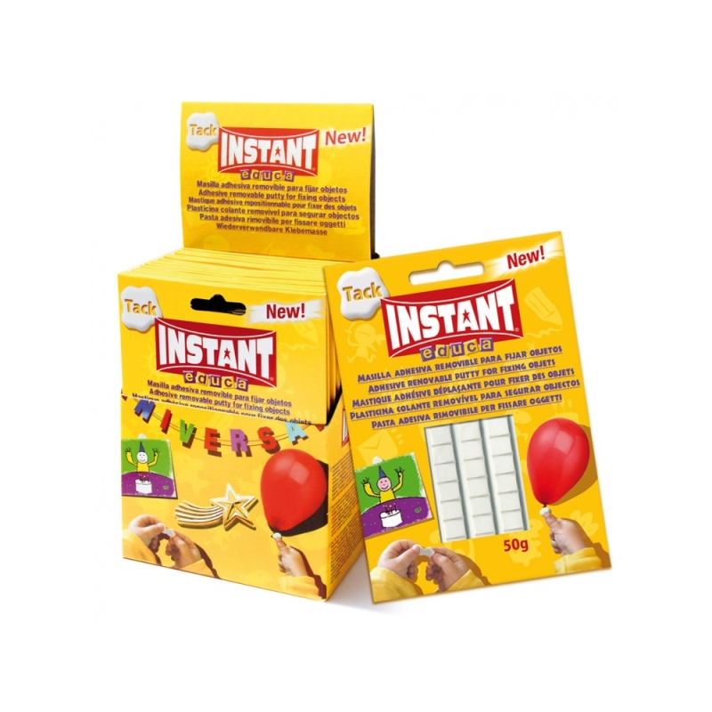 LOT de 15 Pack de mastic adhésif blanc Instant Educa 50 g - Solide, propre et amovible - Blanc