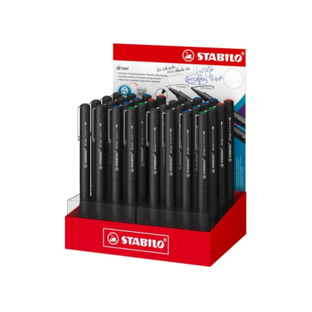 Présentoir Stabilo Dr!ver avec 32 marqueurs assortis, pointe moyenne 0,8 mm et pointe fine 0,4 mm - Encre à base d'eau, anti-bav