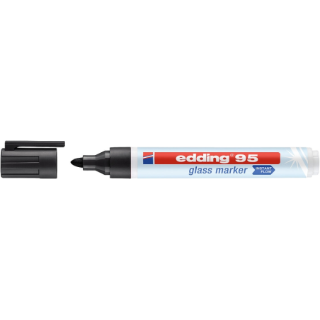 LOT de 10 Marqueur pour verre Edding 95 - Pointe ronde - Taille de trait 1,5-3 mm - Effaçable à sec - Noir