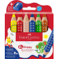 Coffret Faber-Castell Grippy avec 6 crayons de couleur épais, mine tendre XXL + taille-crayon - Forme triangulaire avec grip - C