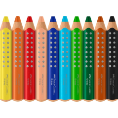 Coffret Faber-Castell Grippy avec 10 crayons de couleur épais, mine tendre XXL + taille-crayon - Forme triangulaire avec grip -