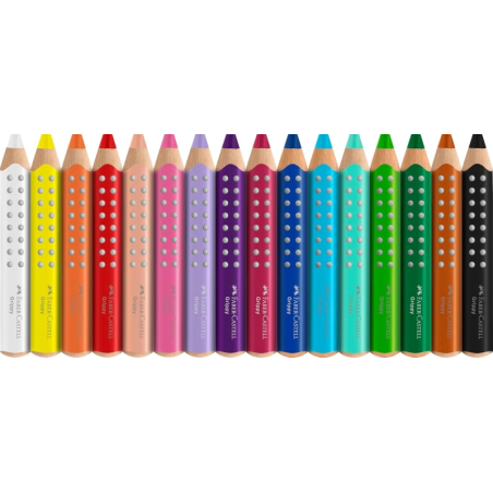 Coffret Faber-Castell Grippy avec 16 crayons de couleur épais, mine tendre XXL + taille-crayon - Forme triangulaire avec grip -