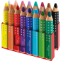 Coffret Faber-Castell Grippy avec 16 crayons de couleur épais, mine tendre XXL + taille-crayon - Forme triangulaire avec grip -