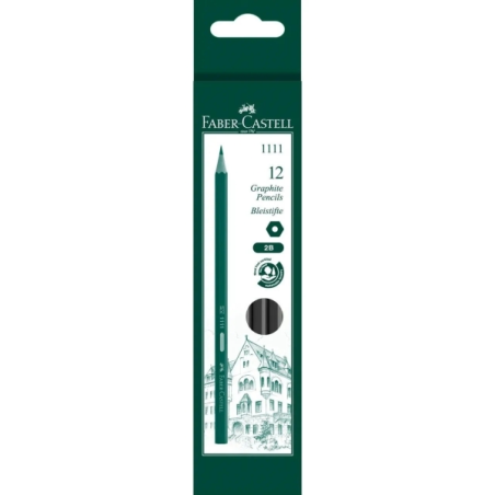 LOT de 12 Crayon graphite Faber-Castell Castell 1111 2B - Mine incassable - Finition corps noir
