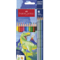 Coffret de 13 crayons de couleur hexagonaux Faber-Castell Édition Dinosaure - 10 couleurs classiques + 3 couleurs métalliques -