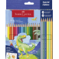 Crayons de couleur hexagonaux Faber-Castell Édition Dinosaure - 18 couleurs classiques + 3 couleurs fluo + 3 couleurs métallique