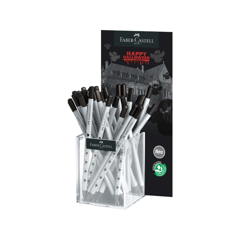 Coffret Faber-Castell avec 36 crayons graphite HB motif Halloween - Mine incassable - Corps décoré de crânes et de fantômes