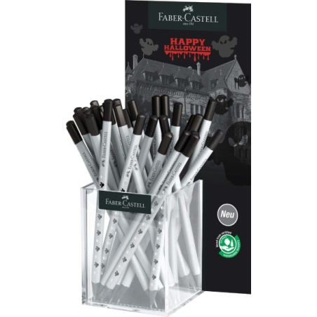 Coffret Faber-Castell avec 36 crayons graphite HB motif Halloween - Mine incassable - Corps décoré de crânes et de fantômes