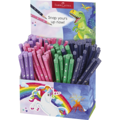 Présentoir de 120 crayons graphite HB Faber-Castell - Motifs dinosaures et licornes - Couleurs assorties