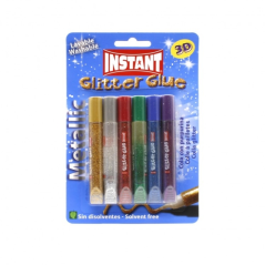 LOT de 6 Colle pailletée instantanée métallisée, lot de 6 tubes de 10,5 ml - Pour différentes surfaces - Sans solvant - Couleurs