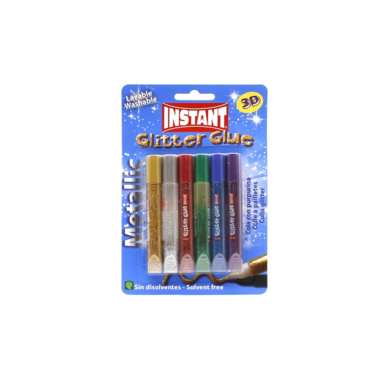 LOT de 6 Colle pailletée instantanée métallisée, lot de 6 tubes de 10,5 ml - Pour différentes surfaces - Sans solvant - Couleurs