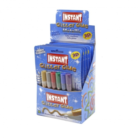 LOT de 6 Colle pailletée instantanée métallisée, lot de 6 tubes de 10,5 ml - Pour différentes surfaces - Sans solvant - Couleurs