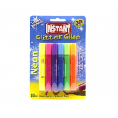 LOT de 6 Colle pailletée instantanée néon, lot de 6 tubes de 10,5 ml - Pour différentes surfaces - Sans solvant - Couleurs néon