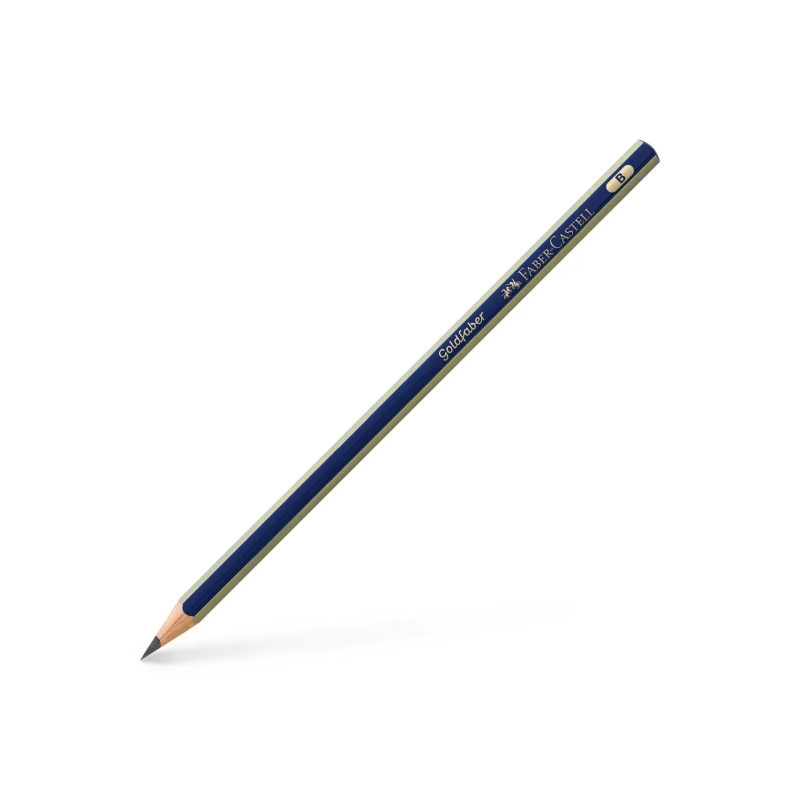 LOT de 12 Crayon graphite Faber-Castell Goldfaber 1221 B - Haute qualité - Incassable - Corps bleu et rayures dorées