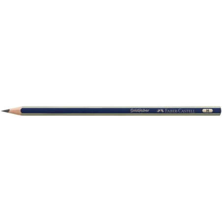 LOT de 12 Crayon graphite Faber-Castell Goldfaber 1221 H - Haute qualité - Incassable - Corps bleu et rayures dorées