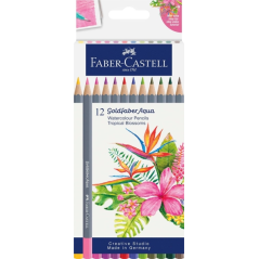Coffret Faber-Castell Évasions Tropicales avec 12 crayons aquarelle Goldfaber - Mine de 3,3 mm - Application douce - Bois certif