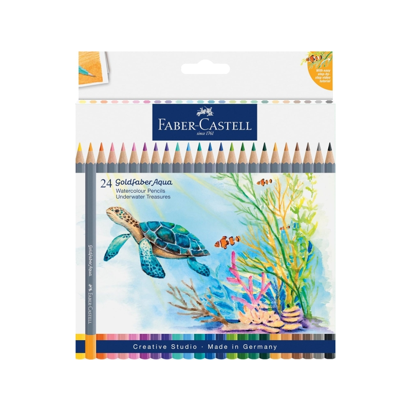 Coffret Faber-Castell Évasions Tropicales avec 24 crayons aquarelle Goldfaber - Mine de 3,3 mm - Application douce - Bois certif