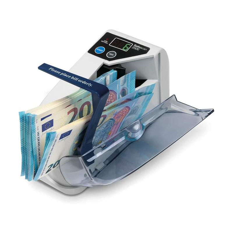Compteur de billets Safescan 2000 - Portable - Fonction d'addition - Supprimer les résultats - Double alimentation