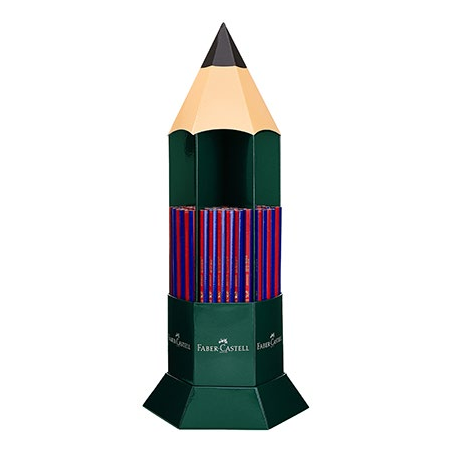 Faber-Castell Janus 2160 Expositor de 120 Lapices Finos Bicolor Hexagonales - Ecologico - Resistente a la Rotura - Color Rojo/Az