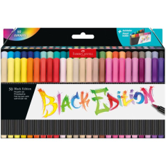 Faber-Castell Black Edition Pack de 50 marqueurs à pointe pinceau - Encre à base de colorant alimentaire - Couleurs assorties
