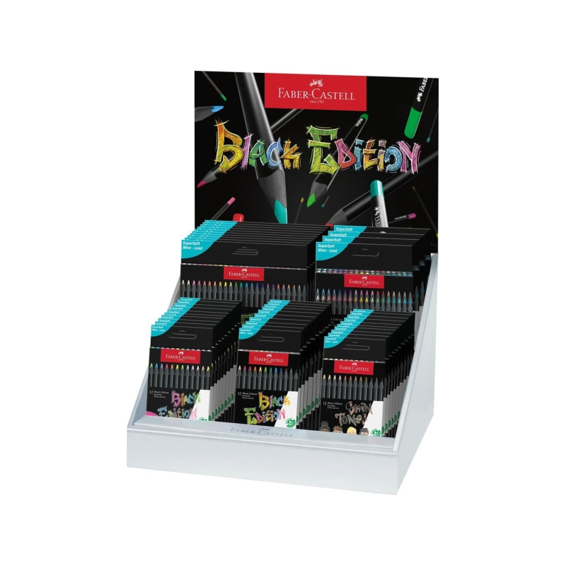 Faber-Castell Black Edition Expositor con 44 Estuches Surtidos de Lapices de Colores - Mina Supersuave - Madera Negra - Ideales