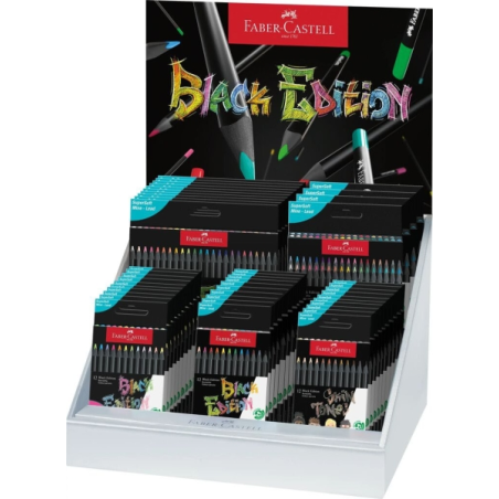 Faber-Castell Black Edition Expositor con 44 Estuches Surtidos de Lapices de Colores - Mina Supersuave - Madera Negra - Ideales