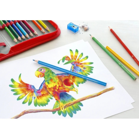 Crayons de couleur triangulaires ergonomiques Faber-Castell Super Mine Ergonomics, lot de 12 – Mine de 4 mm, résistants à la cas
