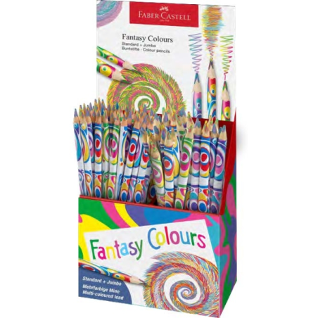 Présentoir Faber-Castell Fantasia avec 84 crayons de couleur - Modèles Standard et Jumbo - Corps triangulaire décoré - Bois issu
