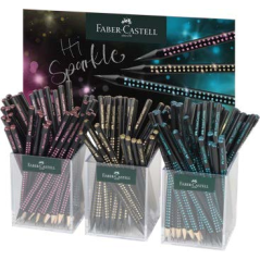 Coffret Faber-Castell Sparkle Midnight avec 144 crayons graphite triangulaires B - Mine incassable - Avec bouton pailleté rose,
