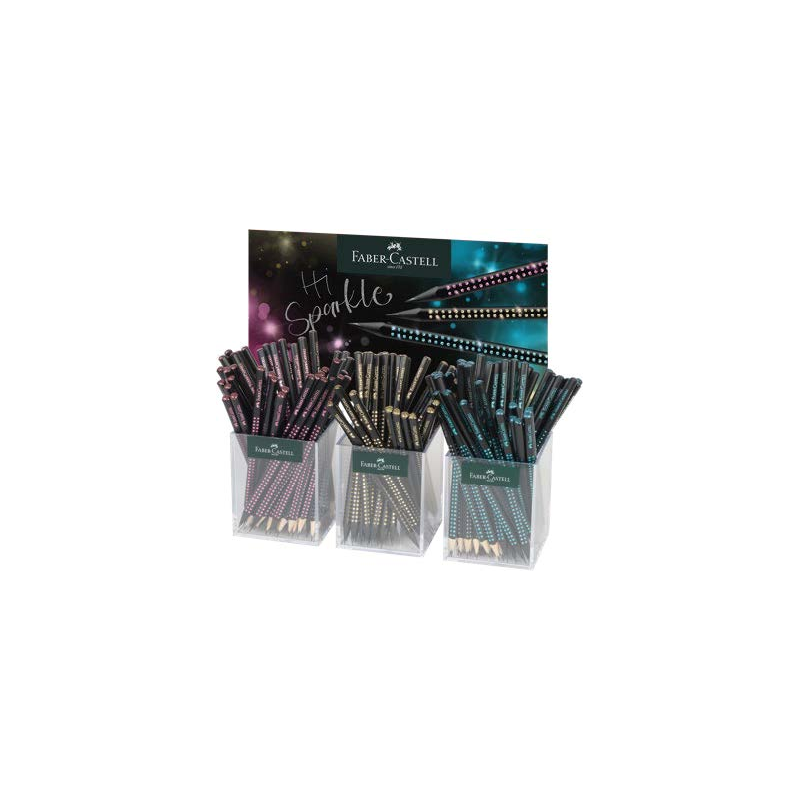 Coffret Faber-Castell Sparkle Midnight avec 144 crayons graphite triangulaires B - Mine incassable - Avec bouton pailleté rose,
