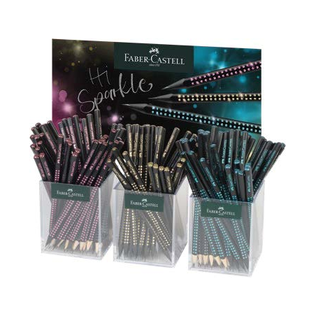Coffret Faber-Castell Sparkle Midnight avec 144 crayons graphite triangulaires B - Mine incassable - Avec bouton pailleté rose,
