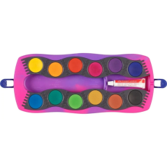 Pack de 12 godets d'aquarelle Faber-Castell Connector Unicorn + peinture blanche opaque + autocollants - Haute opacité - Facilem