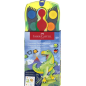 Pack de 12 godets d'aquarelle Faber-Castell Connector Dinosaur + peinture blanche opaque + autocollants - Haute opacité - Facile