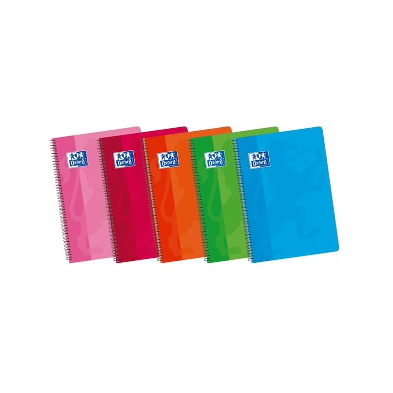 LOT de 5 Oxford School Classic Fº Cahier à Spirale Couverture Souple - 1 Ligne avec Marge - 80 Feuilles - Couleurs Assorties