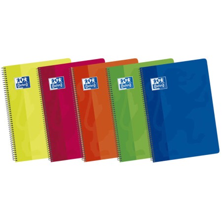 ✅ LOT de 5 Oxford School Classic Fº Cahier à spirales Couverture souple 4x4 - 80 feuilles - Couleurs vives - M en stock
